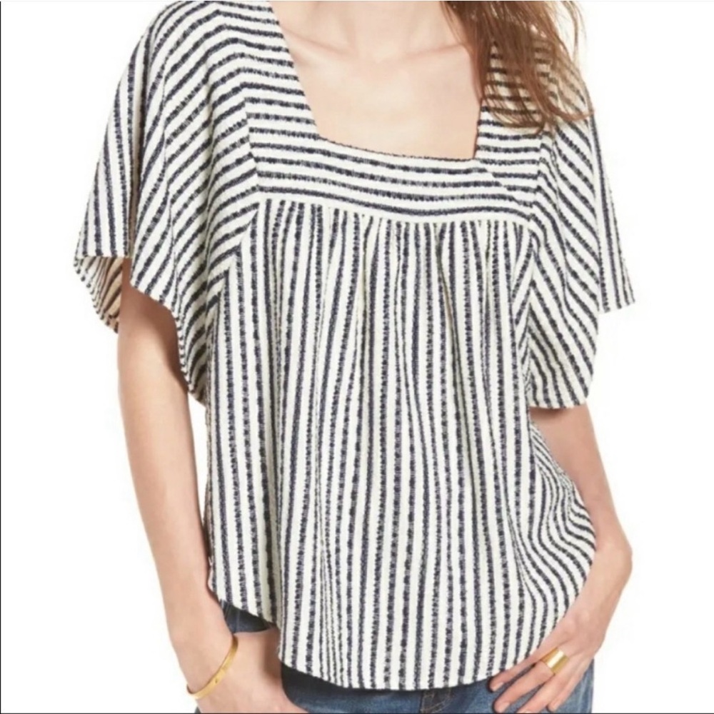 MADEWELL Terrycloth Black and White Striped Short Sleeve Top